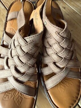 Born Woven Leather Sandals in Taupe Beige